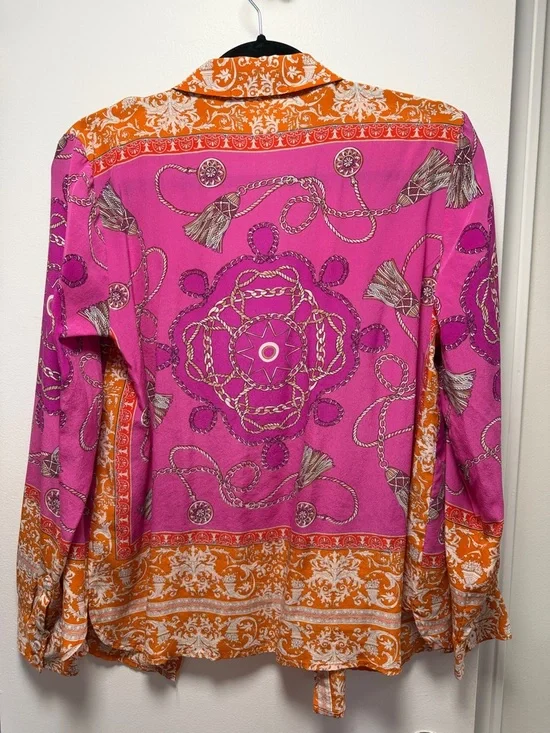 Women's Pink & Orange Printed Button-Up Shirt Maeve by Anthropologie - Picture 4 of 4